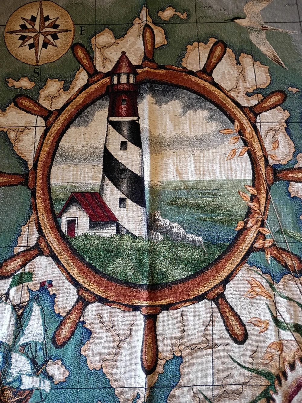 Nautical Lighthouse Woven Tapestry Throw Blanket Vintage 90s Coastal 66
